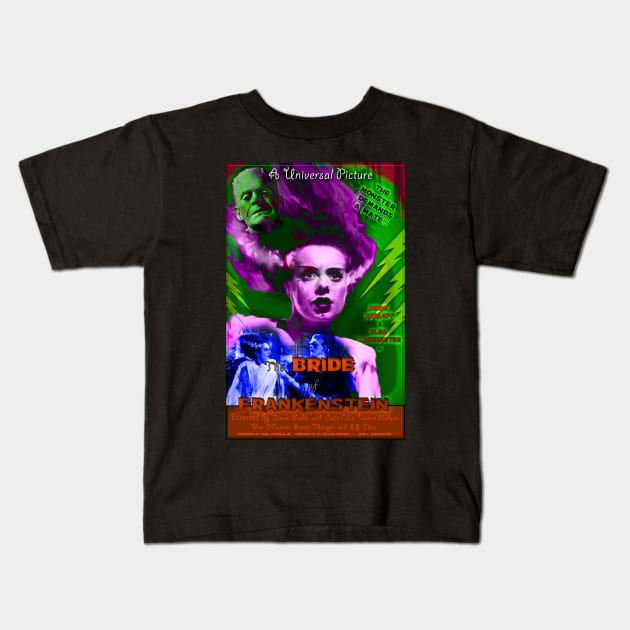 The Bride of Frankenstein Faux Retro Movie Poster Kids T-Shirt by xenomorphicpress